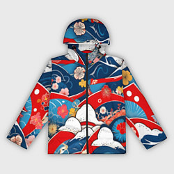 Ветровка с капюшоном женская Восточная аппликация, цвет: 3D-черный
