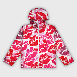 Ветровка с капюшоном женская Девчачьи отпечатки красных губ - подарок любви, цвет: 3D-белый