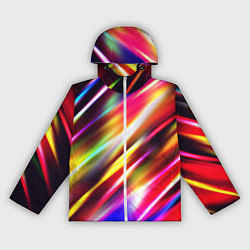 Ветровка с капюшоном женская Неоновая абстракция линии, цвет: 3D-белый
