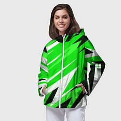 Ветровка с капюшоном женская Geometry stripes green, цвет: 3D-белый — фото 2