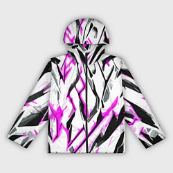 Ветровка с капюшоном женская Чёрно-розовые агрессивные полосы на белом фоне, цвет: 3D-черный