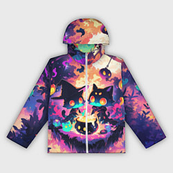 Ветровка с капюшоном женская 2 котика ведьмы, цвет: 3D-белый