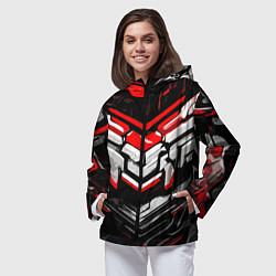 Ветровка с капюшоном женская Красно-белая агрессивная абстракция на чёрном фоне, цвет: 3D-черный — фото 2