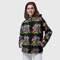 Ветровка с капюшоном женская Грибной паттерн цветной, цвет: 3D-черный — фото 2