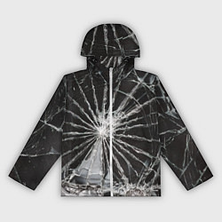 Ветровка с капюшоном женская Треснутое стекло черная текстура, цвет: 3D-белый