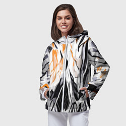 Ветровка с капюшоном женская Чёрно-жёлтая абстракция на белом фоне, цвет: 3D-белый — фото 2