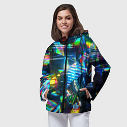 Ветровка с капюшоном женская Глитч эффект на стекле, цвет: 3D-черный — фото 2