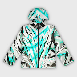 Ветровка с капюшоном женская Чёрно-голубая агрессивная абстракция на белом фоне, цвет: 3D-черный