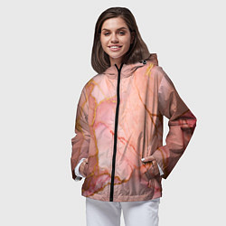 Ветровка с капюшоном женская Текстура розового мрамора с золотом, цвет: 3D-черный — фото 2