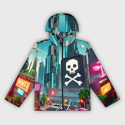 Ветровка с капюшоном женская Minecraft district with skull - ai art fantasy, цвет: 3D-черный