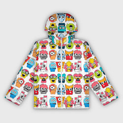 Ветровка с капюшоном женская Разноцветные монстрики паттерн, цвет: 3D-белый
