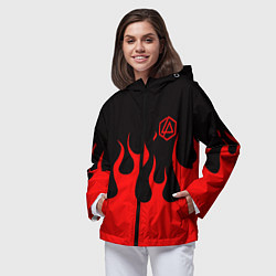 Ветровка с капюшоном женская Linkin park logo fire, цвет: 3D-черный — фото 2