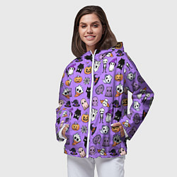 Ветровка с капюшоном женская Кавайный хэллоуин - призраки и черепа на сиреневом, цвет: 3D-белый — фото 2