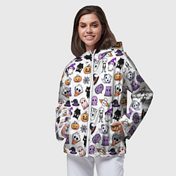 Ветровка с капюшоном женская Кавайный хэллоуин - призраки и черепа на белом фон, цвет: 3D-белый — фото 2