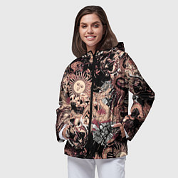 Ветровка с капюшоном женская Драконы самурай и феникс, цвет: 3D-черный — фото 2