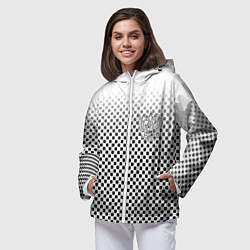 Ветровка с капюшоном женская Герб РФ клетка паттерн, цвет: 3D-белый — фото 2