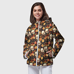 Ветровка с капюшоном женская Черепа и цветы - паттерн, цвет: 3D-белый — фото 2