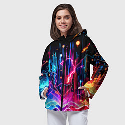 Ветровка с капюшоном женская Neon fantasy - ai art, цвет: 3D-черный — фото 2