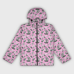 Ветровка с капюшоном женская Малиновка и грибы на розовом, цвет: 3D-черный