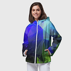Ветровка с капюшоном женская Неоновые треугольники геометрия, цвет: 3D-белый — фото 2
