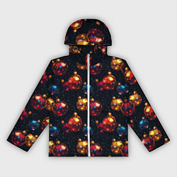 Ветровка с капюшоном женская Новогодние шары паттерн, цвет: 3D-белый