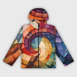 Ветровка с капюшоном женская Разноцветная мозаика в виде спирали, цвет: 3D-черный