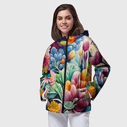 Ветровка с капюшоном женская Объемные цветы лето, цвет: 3D-черный — фото 2