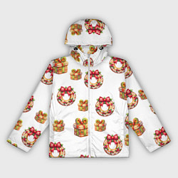 Ветровка с капюшоном женская Много новогодних пончиков и подарков с бантиком и, цвет: 3D-белый