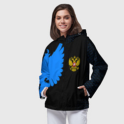 Ветровка с капюшоном женская Герб РФ синий, цвет: 3D-черный — фото 2
