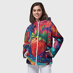 Ветровка с капюшоном женская Психоделика клубничка, цвет: 3D-белый — фото 2