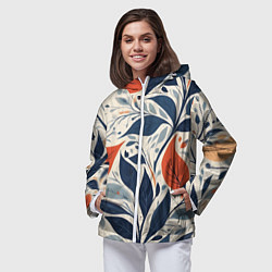 Ветровка с капюшоном женская Искусство листья абстракция, цвет: 3D-белый — фото 2
