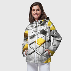 Ветровка с капюшоном женская Оптические кубы текстура, цвет: 3D-белый — фото 2