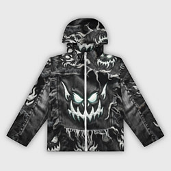 Ветровка с капюшоном женская Облик монстра на пэчворк джинсах, цвет: 3D-белый