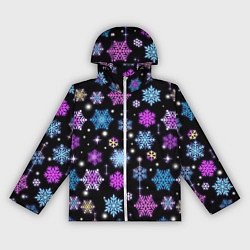 Ветровка с капюшоном женская Разноцветные снежинки, цвет: 3D-белый