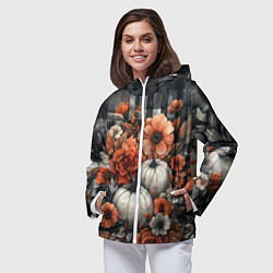 Ветровка с капюшоном женская Белые тыква с цветами, цвет: 3D-белый — фото 2