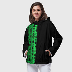 Ветровка с капюшоном женская Новогодние узоры, цвет: 3D-черный — фото 2