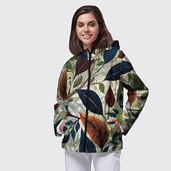 Ветровка с капюшоном женская Листья искусство, цвет: 3D-черный — фото 2