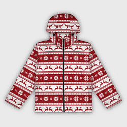 Ветровка с капюшоном женская Скандинавский полосатый орнамент с оленями, цвет: 3D-черный