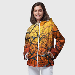 Ветровка с капюшоном женская Чёрные волокна и жёлтый градиент абстракция, цвет: 3D-белый — фото 2