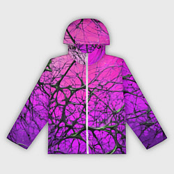 Ветровка с капюшоном женская Чёрные волокна и фиолетовый градиент абстракция, цвет: 3D-белый