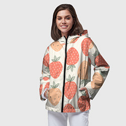 Ветровка с капюшоном женская Клубничный узор, цвет: 3D-черный — фото 2