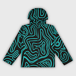 Ветровка с капюшоном женская Абстракция из бирюзовых полос, цвет: 3D-черный
