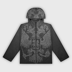 Ветровка с капюшоном женская Серо-черный фон с двуглавым орлом, символика госуд, цвет: 3D-черный