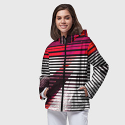 Ветровка с капюшоном женская Красно-чёрные полосы на белом фоне, цвет: 3D-черный — фото 2
