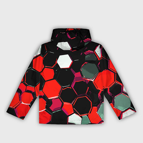 Женская ветровка Красно-белые шестиугольники на чёрном фоне / 3D-Черный – фото 2