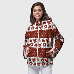 Ветровка с капюшоном женская Новогодний паттерн, цвет: 3D-белый — фото 2