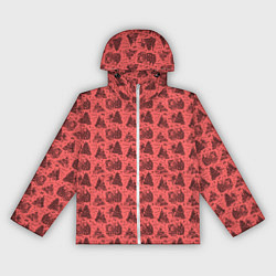 Ветровка с капюшоном женская Новогодние звери на красном, цвет: 3D-белый