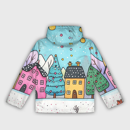 Женская ветровка Новогодние рисованные домики / 3D-Черный – фото 2
