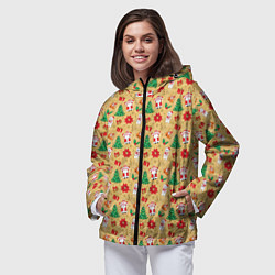Ветровка с капюшоном женская Новогодние игрушки на золотистом, цвет: 3D-черный — фото 2