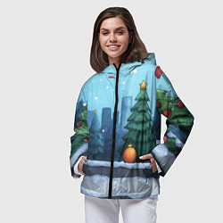 Ветровка с капюшоном женская Елки и елочные игрушки, цвет: 3D-черный — фото 2